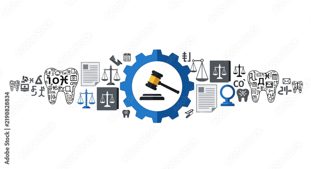 Fototapeta premium Dental Law and Medical Malpractice Concept with Gavel and Scales of Justice Icons