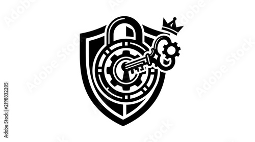 Fototapeta Security Shield Padlock and Crowned Key Logo Element