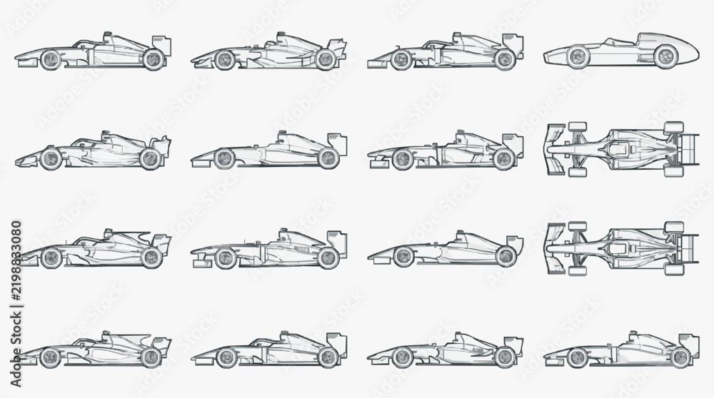 Obraz premium Diverse Collection of High Speed Racing Car Side Views for Design and Engineering