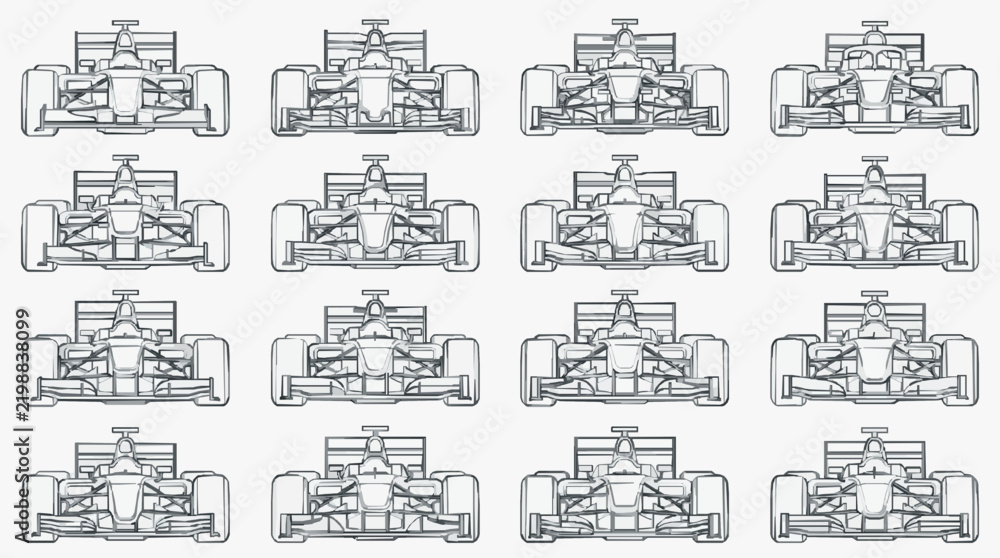 Obraz premium Top Down Technical Line Art of Formula One Racing Car Chassis Variations