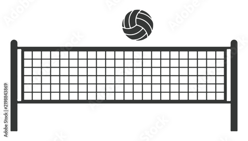 Volleyball net and ball vector illustration, athletic sports equipment on white background