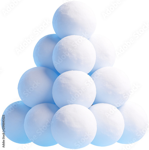 Stacked white snowballs forming a pyramid shape for winter holiday promotion and seasonal outdoor activity concept