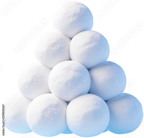 Stacked white snowballs forming a pyramid shape for winter holiday promotion and seasonal outdoor activity concept