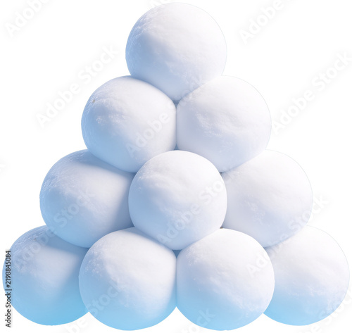 Stacked white snowballs forming a pyramid shape for winter holiday promotion and seasonal outdoor activity concept