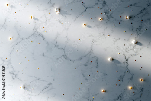 Polished Carrara marble background with Christmas decorations
