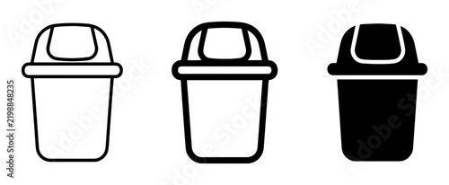 Trash Can Icons: Line Art, Outline, and Solid Black Vector Graphics for Waste Management