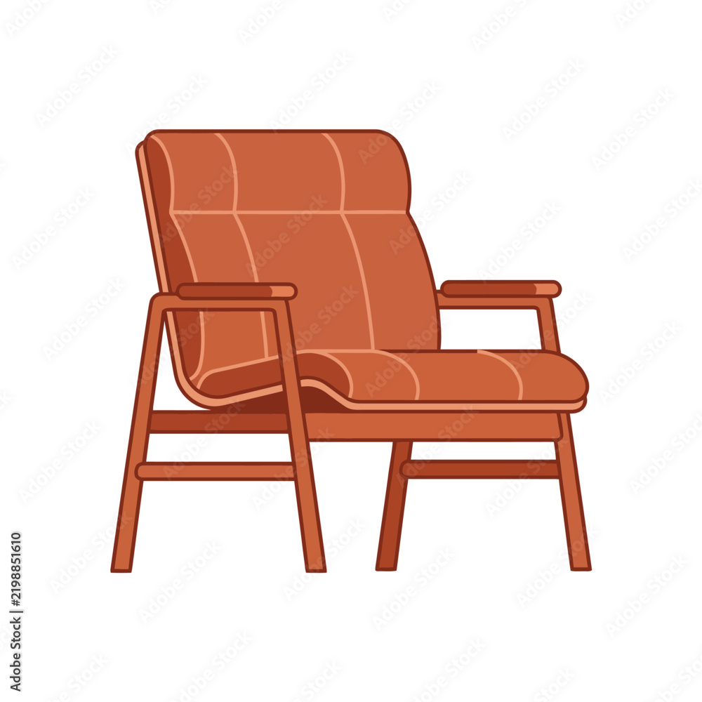 Fototapeta premium Comfortable armchair with upholstered cushions and wooden frame, modern design.