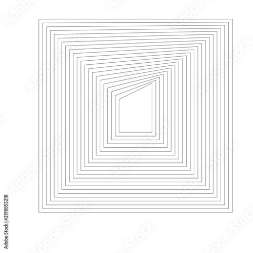 Abstract geometric square frame with distorted perspective optical illusion line art vector background   