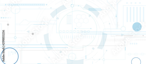 Futuristic technology background with HUD elements, white digital circuit board vector, abstract blue high-tech interface for science and data