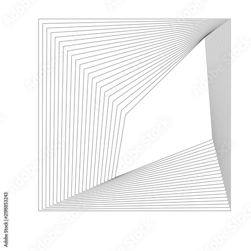 Abstract geometric line art with square spiral optical illusion vector background   
