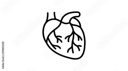 Isolated anatomical heart icon, medical line art symbol, transparent background