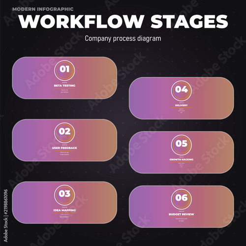 Modern workflow stages company process diagram infographic Vector