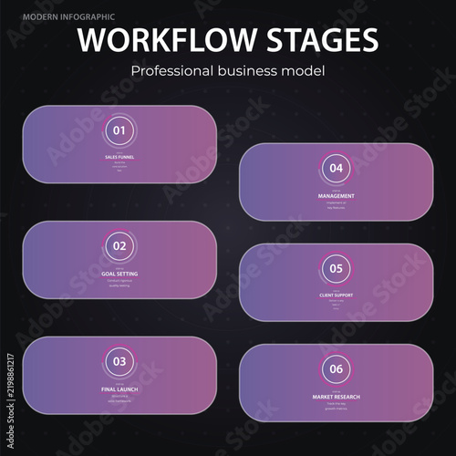 Modern workflow stages professional business model infographic icons Vector