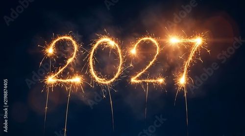 Radiant golden numbers beautifully illuminate the year 2027 set against a dark sparkling backdrop perfect for new year celebrations and festive occasions