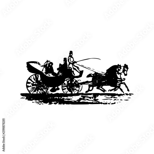 Bild auf Leinwand Vintage horse drawn carriage with driver silhouette vector illustration