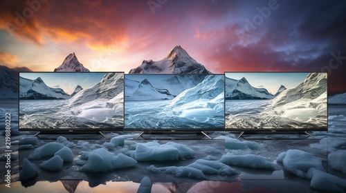 A photo of an LED TV showing a landscape
