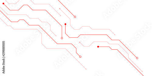 Abstract red circuit board background with digital technology lines. Futuristic electronic motherboard pattern vector. Minimalist high-tech data connection graphic for web design.