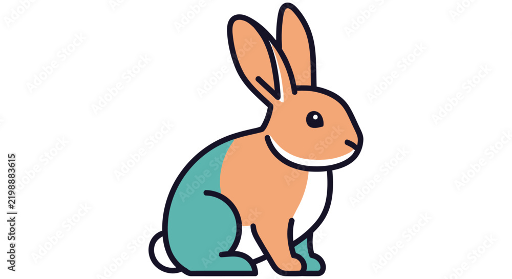 Fototapeta premium Colorful vector illustration of a rabbit with a white belly and outlined features