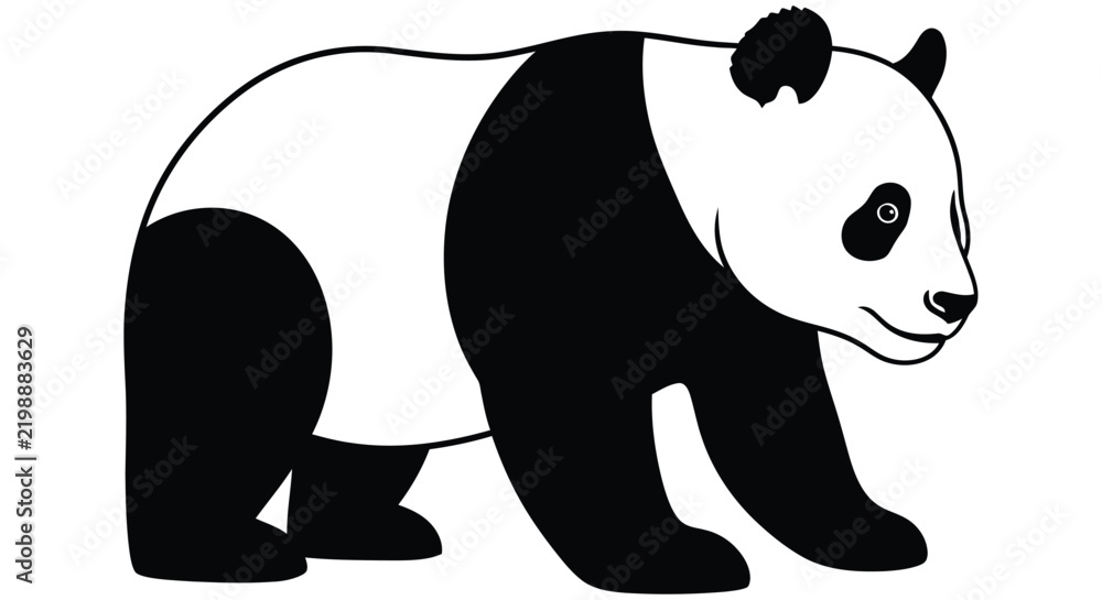Obraz premium Panda bear silhouette stands against a white background a simple monochrome illustration