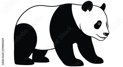 Panda bear silhouette stands against a white background a simple monochrome illustration