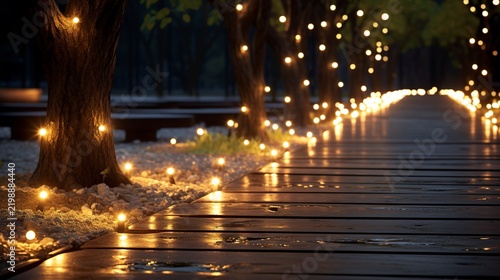 A photo of bright LED lights illuminating a pathway.