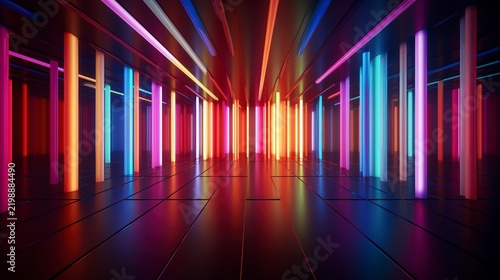 A photo of colorful LED lights illuminating a room.