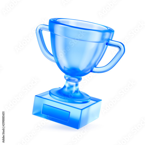 First place trophy glass cup isolated on white background. Concept of awards, competition and achievement. 3d rendering