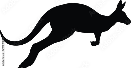 Black silhouette of a jumping kangaroo in motion showing the iconic australian animal shape moving forward in a dynamic hopping pose for wildlife design projects