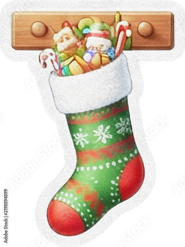 Festive Christmas Stocking with Candy Cane and Holly