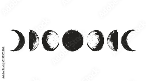 Lunar Cycle Illustration with Dark Moon and Celestial Elements