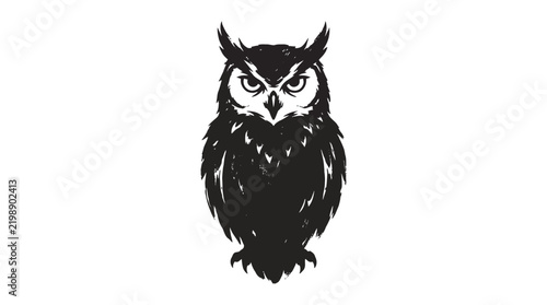 Dark Owl Ink Drawing with Wildlife and Fantasy Elements