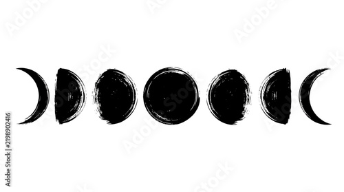 Moon Phase Illustration with Black Ink Lunar Cycle Design