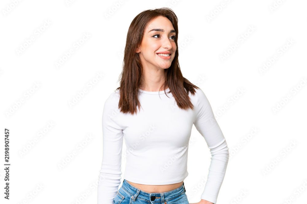 Fototapeta premium Young caucasian woman over isolated chroma key background thinking an idea while looking up