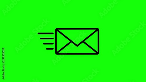 Animated email icon set with motion lines showing message delivery isolated on a bright green chroma key background