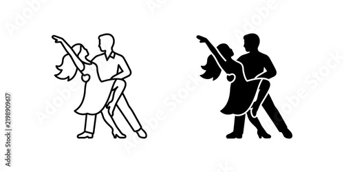 Quadro su tela Ballroom dancing couple black silhouettes depicting elegant dance routine performance