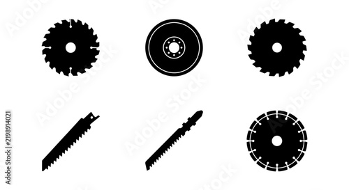 Circular Saw Blades and Jigsaw Blades Set, Metal Cutting Tools, Industrial Equipment Icons
