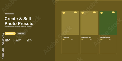Minimalist photo presets mockup with three product cards Vector