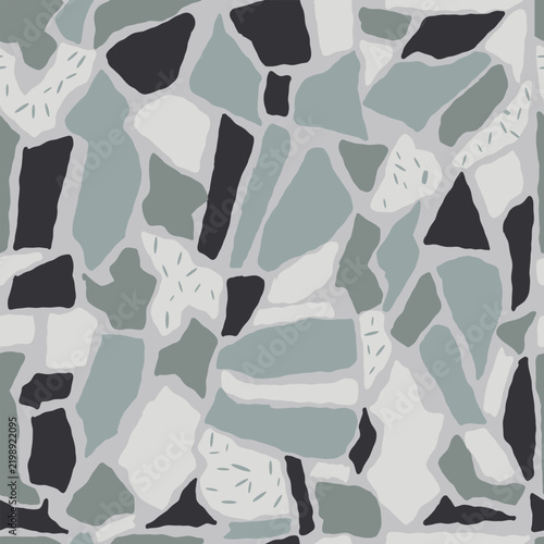 260803 Minimalist Abstract Terrazzo Pattern in Sage Gray and Charcoal