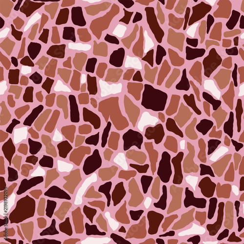 260804 Dusty Pink Abstract Terrazzo Pattern with Terracotta and Burgundy Shapes