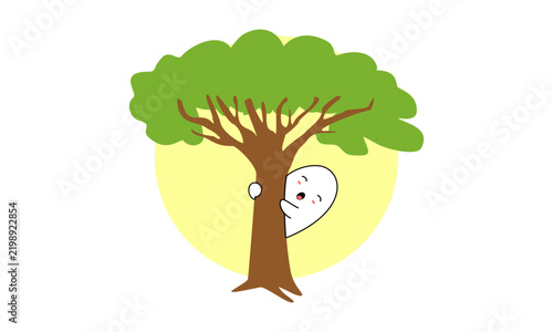 Cute ghost behind the three design vector
