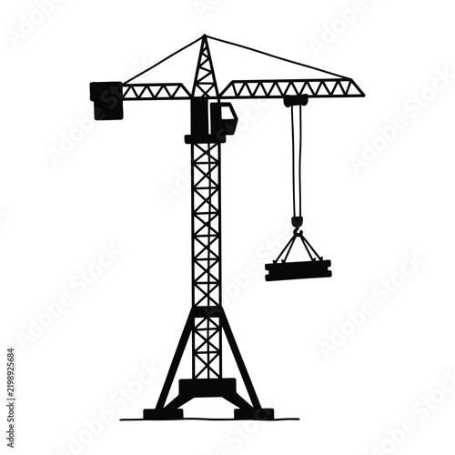 Construction crane with hook and boom silhouette