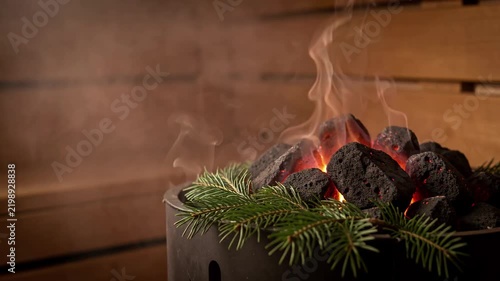 Glowing Charcoal Grill With Rising Smoke.