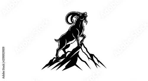 Silhouette Goat on Mountain Peak, Isolated, Transparent Background
