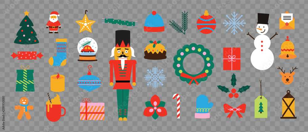 Fototapeta premium Set of Flat Colorful Christmas Elements