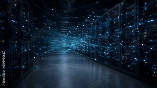 Futuristic Cybersecurity Data Network Inside Modern Server Environment