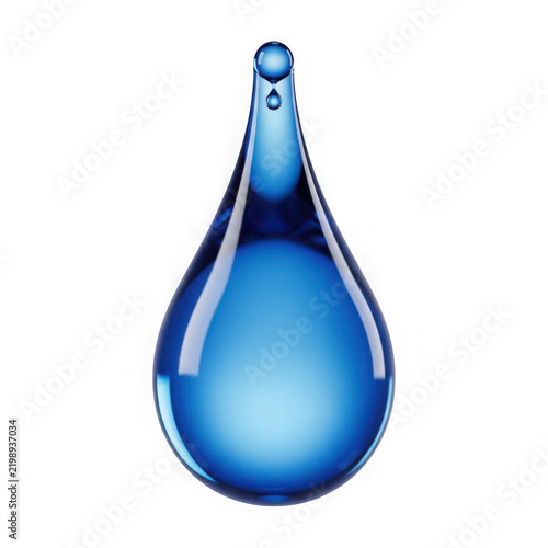 Blue water droplet falling smoothly