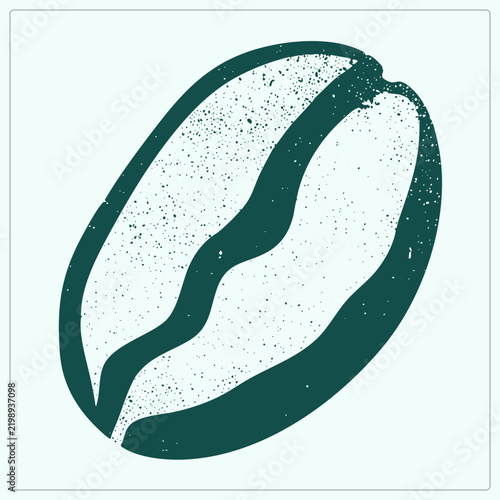 Obraz na plátně Distressed coffee bean, humble caffeinated roasters gold, rendered as a rough textured stencil in deep teal