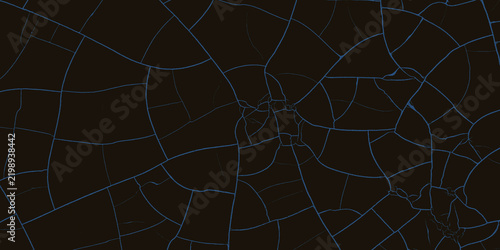 Deep brown surface with light blue cracks and polygonal veining, abstract texture