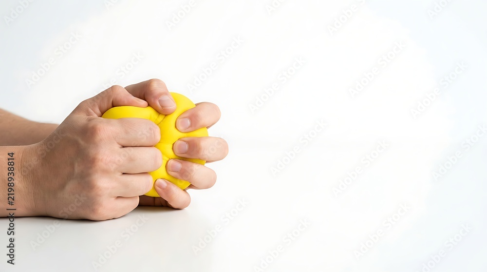 Obraz premium Hands Squeezing Yellow Stress Ball To Relieve Calm