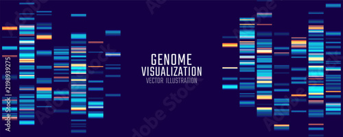 Genomic data visualization. Abstract DNA sequencing and genome mapping graphics. Scientific concept for medical research, biotechnology, and genetic testing. Vector illustration.